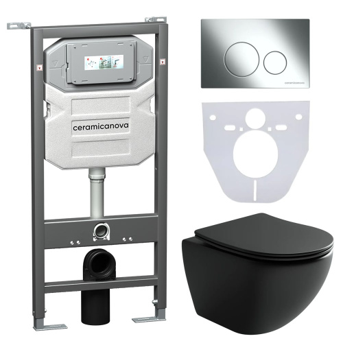 Инсталляция с кнопкой + унитаз + шумоизоляция Ceramica Nova CN4002MB_1001CH_1000